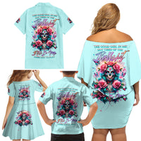 Rose Skull Family Matching Off Shoulder Short Dress and Hawaiian Shirt The Good Girl In Me Got Tired Of The Bullshit - Wonder Print Shop