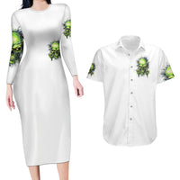 Thunder Skull Couples Matching Long Sleeve Bodycon Dress and Hawaiian Shirt The Demon Hide Under Your Bed Mine Hide Inside My Head - Wonder Print Shop