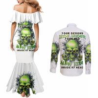 Thunder Skull Couples Matching Mermaid Dress and Long Sleeve Button Shirt The Demon Hide Under Your Bed Mine Hide Inside My Head