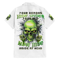 Thunder Skull Family Matching Long Sleeve Bodycon Dress and Hawaiian Shirt The Demon Hide Under Your Bed Mine Hide Inside My Head - Wonder Print Shop