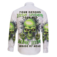 Thunder Skull Family Matching Short Sleeve Bodycon Dress and Hawaiian Shirt The Demon Hide Under Your Bed Mine Hide Inside My Head - Wonder Print Shop