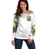 Thunder Skull Off Shoulder Sweater The Demon Hide Under Your Bed Mine Hide Inside My Head - Wonder Print Shop