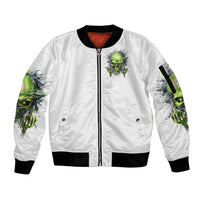 Thunder Skull Sleeve Zip Bomber Jacket The Demon Hide Under Your Bed Mine Hide Inside My Head - Wonder Print Shop