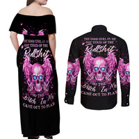 Angel Skull Couples Matching Off Shoulder Maxi Dress and Long Sleeve Button Shirt The Good Girl In Me Got Tired Of The Bullshit - Wonder Print Shop