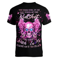 Angel Skull Women V Neck T Shirt The Good Girl In Me Got Tired Of The Bullshit - Wonder Print Shop