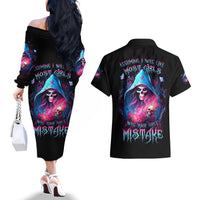 Witch Skull Couples Matching Off The Shoulder Long Sleeve Dress and Hawaiian Shirt Assuming Was Like Most Girls Was Your First Mistake - Wonder Print Shop