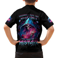 Witch Skull Family Matching Off Shoulder Long Sleeve Dress and Hawaiian Shirt Assuming Was Like Most Girls Was Your First Mistake - Wonder Print Shop