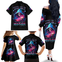 Witch Skull Family Matching Off Shoulder Long Sleeve Dress and Hawaiian Shirt Assuming Was Like Most Girls Was Your First Mistake - Wonder Print Shop
