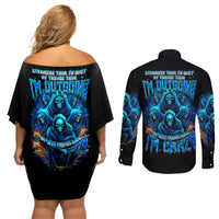 Witch Skull Couples Matching Off Shoulder Short Dress and Long Sleeve Button Shirt Stranger Think I'm Quiet My Best Friends Know I'm Crazy - Wonder Print Shop