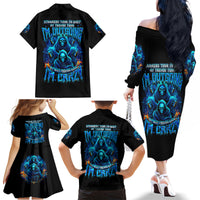 Witch Skull Family Matching Off Shoulder Long Sleeve Dress and Hawaiian Shirt Stranger Think I'm Quiet My Best Friends Know I'm Crazy - Wonder Print Shop