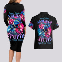 Rose SKull Couples Matching Long Sleeve Bodycon Dress and Hawaiian Shirt Sorry Honey Sarcasm Falls Out Of My Mouth Just Like Stupid Fall From Your - Wonder Print Shop