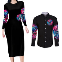 Rose SKull Couples Matching Long Sleeve Bodycon Dress and Long Sleeve Button Shirt Sorry Honey Sarcasm Falls Out Of My Mouth Just Like Stupid Fall From Your - Wonder Print Shop