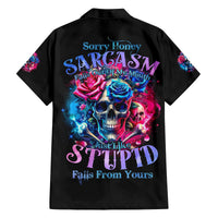 Rose SKull Family Matching Off Shoulder Short Dress and Hawaiian Shirt Sorry Honey Sarcasm Falls Out Of My Mouth Just Like Stupid Fall From Your - Wonder Print Shop