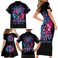 Rose SKull Family Matching Short Sleeve Bodycon Dress and Hawaiian Shirt Sorry Honey Sarcasm Falls Out Of My Mouth Just Like Stupid Fall From Your - Wonder Print Shop