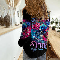 Rose SKull Women Casual Shirt Sorry Honey Sarcasm Falls Out Of My Mouth Just Like Stupid Fall From Your - Wonder Print Shop