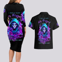 Witch Skull Couples Matching Long Sleeve Bodycon Dress and Hawaiian Shirt I Hold A Beast An Angel And Crazy Lady In Me - Wonder Print Shop
