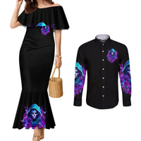 Witch Skull Couples Matching Mermaid Dress and Long Sleeve Button Shirt I Hold A Beast An Angel And Crazy Lady In Me