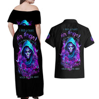 Witch Skull Couples Matching Off Shoulder Maxi Dress and Hawaiian Shirt I Hold A Beast An Angel And Crazy Lady In Me - Wonder Print Shop