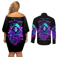Witch Skull Couples Matching Off Shoulder Short Dress and Long Sleeve Button Shirt I Hold A Beast An Angel And Crazy Lady In Me - Wonder Print Shop