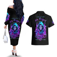 Witch Skull Couples Matching Off The Shoulder Long Sleeve Dress and Hawaiian Shirt I Hold A Beast An Angel And Crazy Lady In Me - Wonder Print Shop
