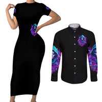 Witch Skull Couples Matching Short Sleeve Bodycon Dress and Long Sleeve Button Shirt I Hold A Beast An Angel And Crazy Lady In Me - Wonder Print Shop
