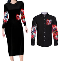 Evil Angel Skull Couples Matching Long Sleeve Bodycon Dress and Long Sleeve Button Shirt Heaven Don't Want Me And Hell Afraid - Wonder Print Shop