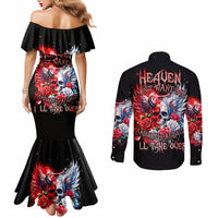 Evil Angel Skull Couples Matching Mermaid Dress and Long Sleeve Button Shirt Heaven Don't Want Me And Hell Afraid