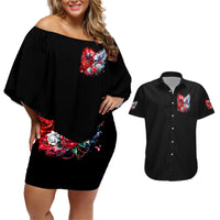 Evil Angel Skull Couples Matching Off Shoulder Short Dress and Hawaiian Shirt Heaven Don't Want Me And Hell Afraid - Wonder Print Shop