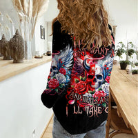 Evil Angel Skull Women Casual Shirt Heaven Don't Want Me And Hell Afraid - Wonder Print Shop