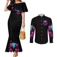 Rose Skull Couples Matching Mermaid Dress and Long Sleeve Button Shirt I'm Not Anti-Social I'm Just Not User Friendly