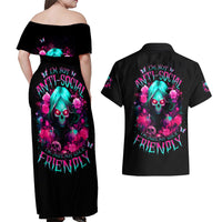 Rose Skull Couples Matching Off Shoulder Maxi Dress and Hawaiian Shirt I'm Not Anti-Social I'm Just Not User Friendly - Wonder Print Shop