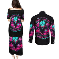 Rose Skull Couples Matching Puletasi and Long Sleeve Button Shirt I'm Not Anti-Social I'm Just Not User Friendly - Wonder Print Shop