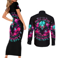 Rose Skull Couples Matching Short Sleeve Bodycon Dress and Long Sleeve Button Shirt I'm Not Anti-Social I'm Just Not User Friendly - Wonder Print Shop