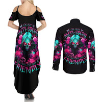 Rose Skull Couples Matching Summer Maxi Dress and Long Sleeve Button Shirt I'm Not Anti-Social I'm Just Not User Friendly - Wonder Print Shop
