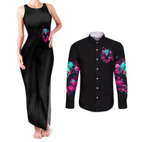 Rose Skull Couples Matching Tank Maxi Dress and Long Sleeve Button Shirt I'm Not Anti-Social I'm Just Not User Friendly - Wonder Print Shop