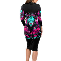 Rose Skull Long Sleeve Bodycon Dress I'm Not Anti-Social I'm Just Not User Friendly - Wonder Print Shop