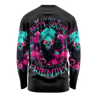 Rose Skull Long Sleeve Shirt I'm Not Anti-Social I'm Just Not User Friendly - Wonder Print Shop