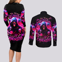 Witch Skull Couples Matching Long Sleeve Bodycon Dress and Long Sleeve Button Shirt I'm Not Anti-Social I'm Just Not User Friendly - Wonder Print Shop