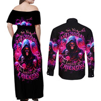 Witch Skull Couples Matching Off Shoulder Maxi Dress and Long Sleeve Button Shirt I'm Not Anti-Social I'm Just Not User Friendly - Wonder Print Shop