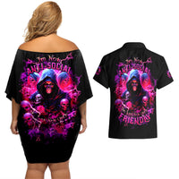 Witch Skull Couples Matching Off Shoulder Short Dress and Hawaiian Shirt I'm Not Anti-Social I'm Just Not User Friendly - Wonder Print Shop