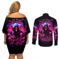 Witch Skull Couples Matching Off Shoulder Short Dress and Long Sleeve Button Shirt I'm Not Anti-Social I'm Just Not User Friendly - Wonder Print Shop