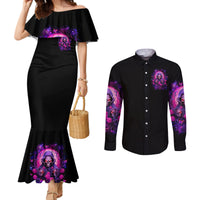 Rose Skull Couples Matching Mermaid Dress and Long Sleeve Button Shirt DILLIGAG