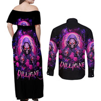 Rose Skull Couples Matching Off Shoulder Maxi Dress and Long Sleeve Button Shirt DILLIGAG - Wonder Print Shop