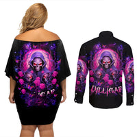 Rose Skull Couples Matching Off Shoulder Short Dress and Long Sleeve Button Shirt DILLIGAG - Wonder Print Shop