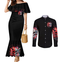 Evil Angel Skull Couples Matching Mermaid Dress and Long Sleeve Button Shirt Fuck It All And Let My Demons Out To Play