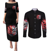 Evil Angel Skull Couples Matching Puletasi and Long Sleeve Button Shirt Fuck It All And Let My Demons Out To Play - Wonder Print Shop