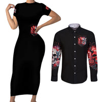 Evil Angel Skull Couples Matching Short Sleeve Bodycon Dress and Long Sleeve Button Shirt Fuck It All And Let My Demons Out To Play - Wonder Print Shop