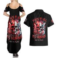 Evil Angel Skull Couples Matching Summer Maxi Dress and Hawaiian Shirt Fuck It All And Let My Demons Out To Play - Wonder Print Shop