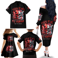 Evil Angel Skull Family Matching Off Shoulder Long Sleeve Dress and Hawaiian Shirt Fuck It All And Let My Demons Out To Play - Wonder Print Shop