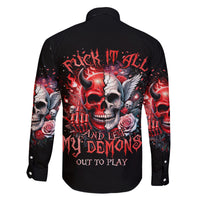 Evil Angel Skull Family Matching Off Shoulder Long Sleeve Dress and Hawaiian Shirt Fuck It All And Let My Demons Out To Play - Wonder Print Shop